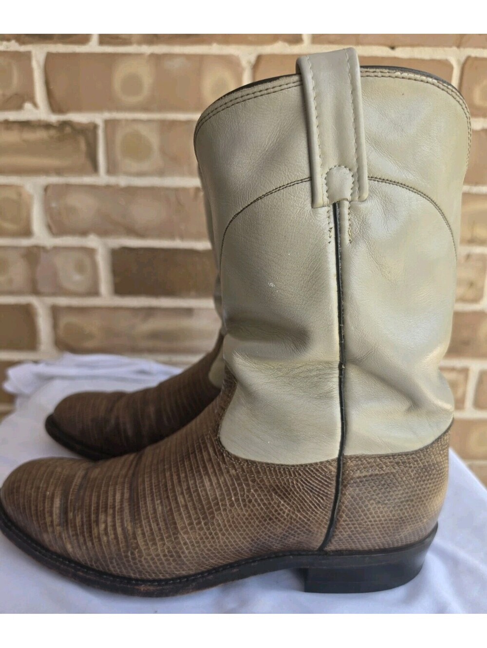 Vintage Dan Post Teju Lizard Roper Boots Mens 10.5 D Brown Exotic USA Western